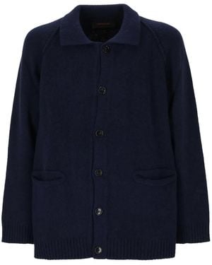 Officina 36 Buttoned Raglan-Sleeves Cardigan - Blue