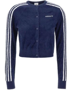 adidas Three-Stripe Fluffy Cardigan - Blue
