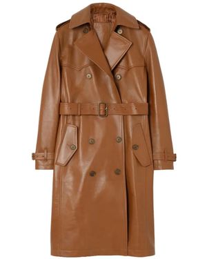 Burberry Long Leather Foxfield Trench Coat - Brown
