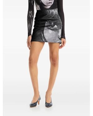 Maisie Wilen Portrait-Print Mini Skirt - Black