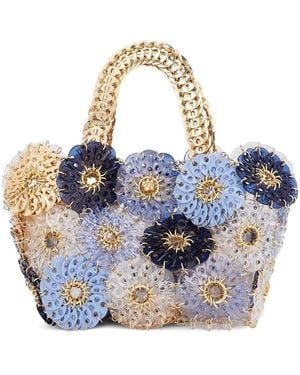 Rabanne Flower-Embellished Chain-Strap Tote Bag - Blue