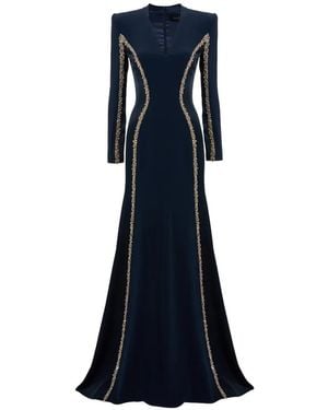 Jenny Packham Ghost Orchid Embellished Long-Sleeve Maxi Dress - Blue