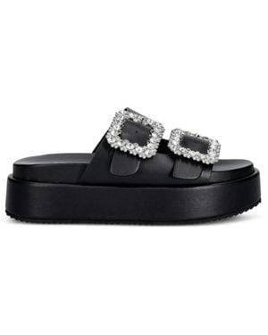 Buffalo Noa Ari Glam Crystal-Buckle Platform Slides - Black