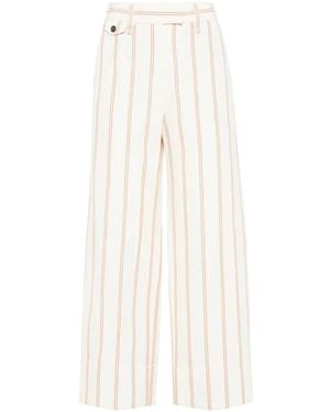 Brunello Cucinelli Cropped Striped Linen And Cotton-Blend Wide-Leg Pants - White