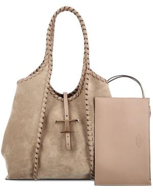 Tod's Medium Leather Tote Bag - Natural