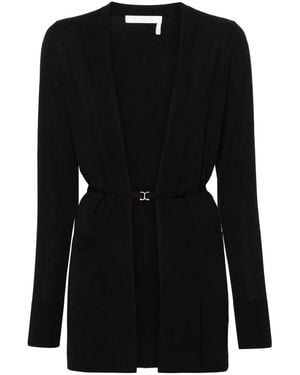 Chloé Belted Wool Longline Cardigan - Black