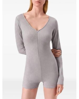Alo Yoga Ribbed Long-Sleeve Playsuit - Grey