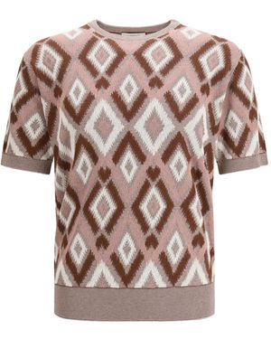 Piacenza Cashmere Patterned Short-Sleeve Jumper - Pink