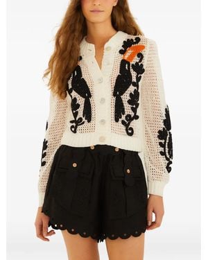FARM Rio Toucan-Motif Crochet Cardigan - Black