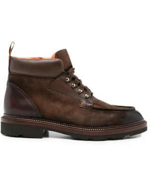 Santoni Lace-Up Paneled Boots - Brown