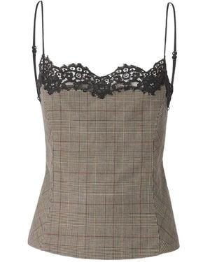 Pinko Lace-Trim Prince Of Wales Check Top - Brown