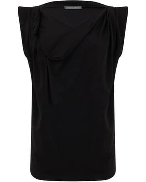 Alberta Ferretti Draped Padded-Shoulder Top - Black