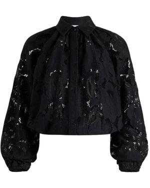 Patou Balloon-Sleeve Lace Blouse - Black