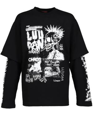 LỰU ĐẠN Layered-Design Graphic-Print T-Shirt - Black