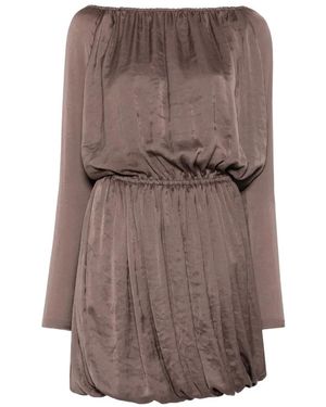 Saint Laurent Elasticated Long-Sleeve Midi Dress - Brown
