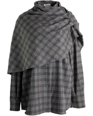 Magda Butrym Draped-Collar Check Shirt - Grey