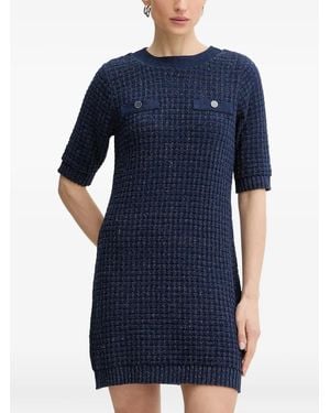 Morgan Basket-Weave-Knit Faux-Pocket Mini Dress - Blue