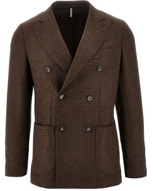 Santaniello Double-Breasted Check Jacket - Brown