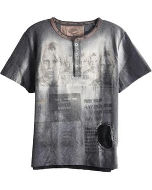 SAITOS Mesh-Patch Henley T-Shirt - Grey
