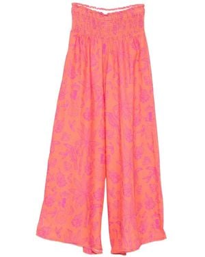 Nimo With Love Floral-Print Smocked Palazzo Trousers - Pink