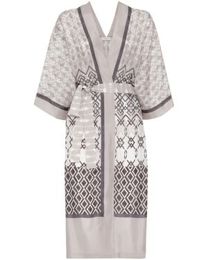 Brunello Cucinelli Geometric-Print Silk Top - Gray