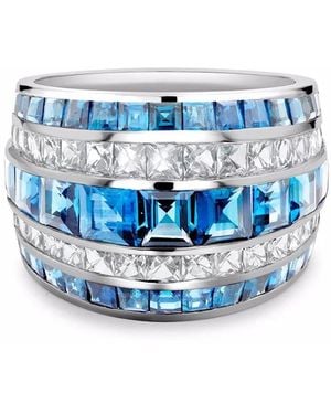 Pragnell Manhattan Klassieke Platinum Ring Met Aquamarijn En Diamant - Blauw
