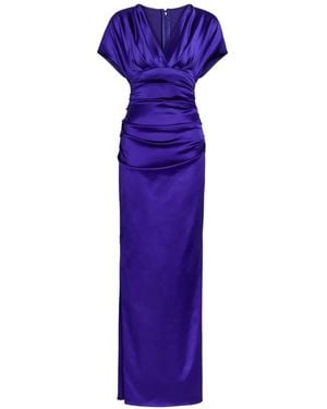 Talbot Runhof Roadmovie2 Stretch Satin Evening Maxi Dress - Blue