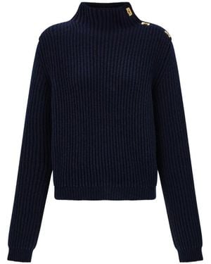 Ferragamo Knitted Sweater With Gancini Button Detail - Blue
