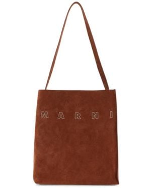 Marni Small Museo Logo-Embroidered Leather Shoulder Bag - Brown
