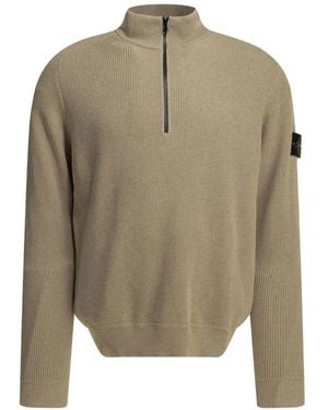 Stone Island Ribbed-Knit Quarter-Zip Sweatshirt - Green