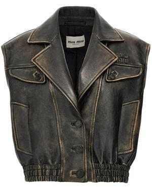 Miu Miu Logo Nappa Vest - Black