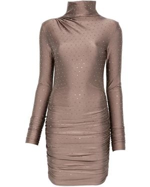 ANDAMANE Strassverziertes Kleid mit Stehkragen - Braun