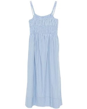 BOSS Striped Smocked Midi Dress - Blue