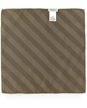 Brunello Cucinelli Chevron-Pattern Silk Pocket Square - Natural