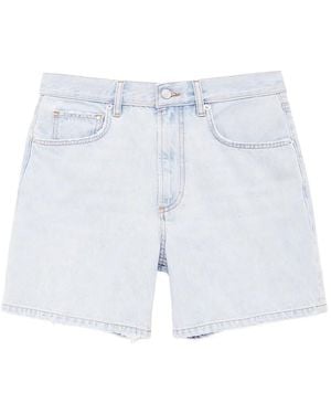 Anine Bing Delaney Frayed-Edge Denim Shorts - Blue