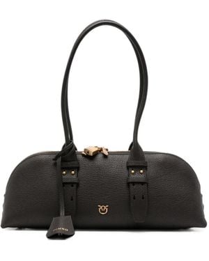 Pinko Big Bowling Horizontal Leather Tote Bag - Black