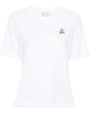 Maison Kitsuné T-Shirt Met Vos-Applicatie - Wit