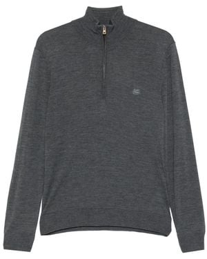 Etro Half-Zip Pegasus-Embroidered Sweater - Gray