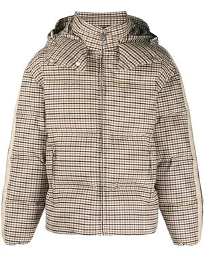 Palm Angels Check-Pattern Hooded Puffer Jacket - Grey
