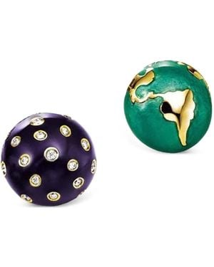 Verdura Night And Day Diamond Stud Earrings - Green
