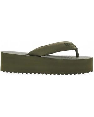 Emporio Armani Logo-Plaque Platform Sandals - Green