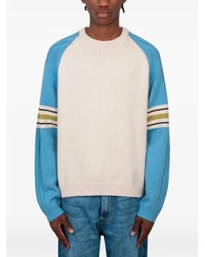Stussy Logo-Print Raglan-Sleeve Jumper - Blue