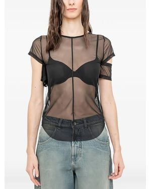 Andrea Ya'aqov Cut-Out Sheer T-Shirt - Black