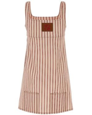 Fendi Striped Embroidered Dress - Natural