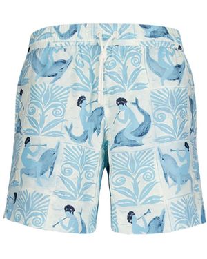 Commas Tiled Dolphin-Print Swim Shorts - Blue