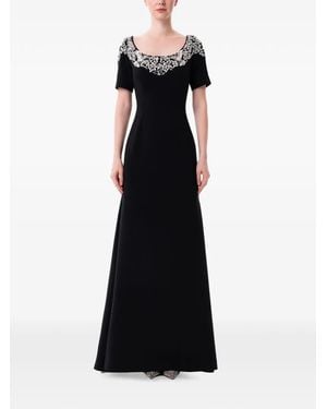 Dina Melwani Floral-Embroidered Scoop-Neck Maxi Dress - Black