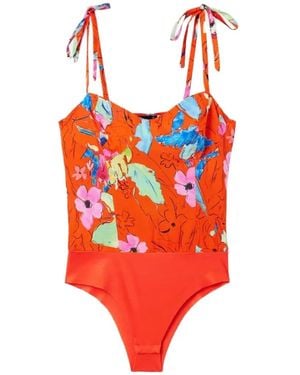 Desigual Floral-Print Tie-Strap Bodysuit - Red