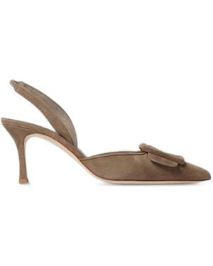 Manolo Blahnik Maysli Buckle-Detail Slingback Court Shoes - Natural