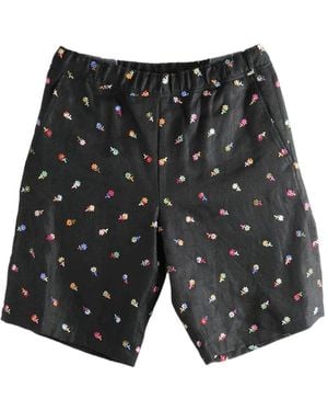vowels Floral-Embroidered Shorts - Grey