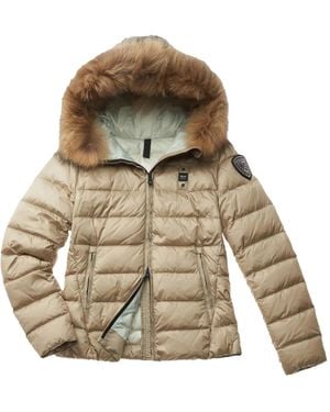 Blauer Fur-Hood Quilted Coat - Natural